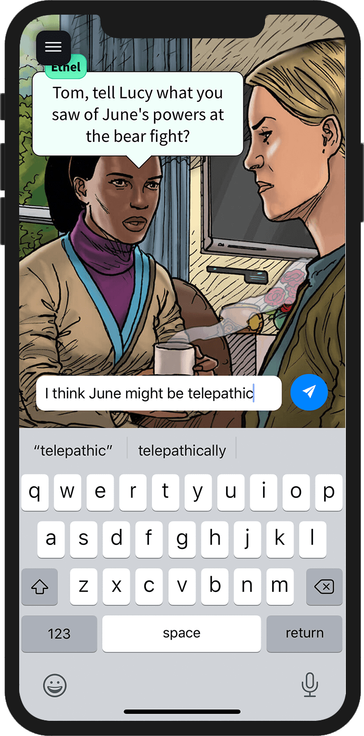 A phone showing the story "Centaurus" on the Charisma app